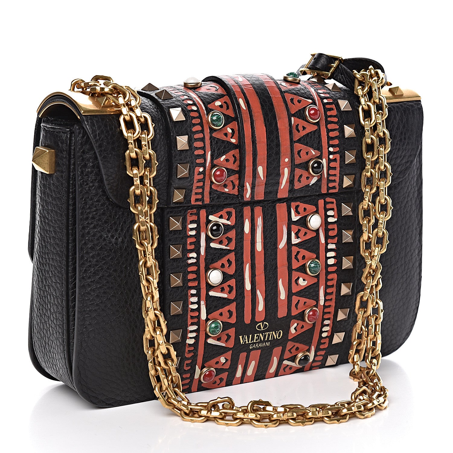 Valentino Garavani Calfskin Tribal B-Rockstud Rolling Flap Black 3 of 10