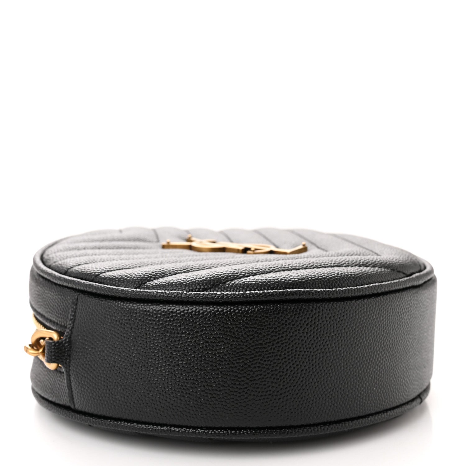 Saint Laurent Grain De Poudre Matelasse Chevron Quilted Round Vinyle Camera Bag Black 4 of 12