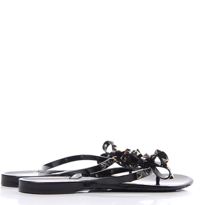 Valentino Garavani PVC Jelly Rockstud Bow Thong Sandals 41 Black 4 of 8