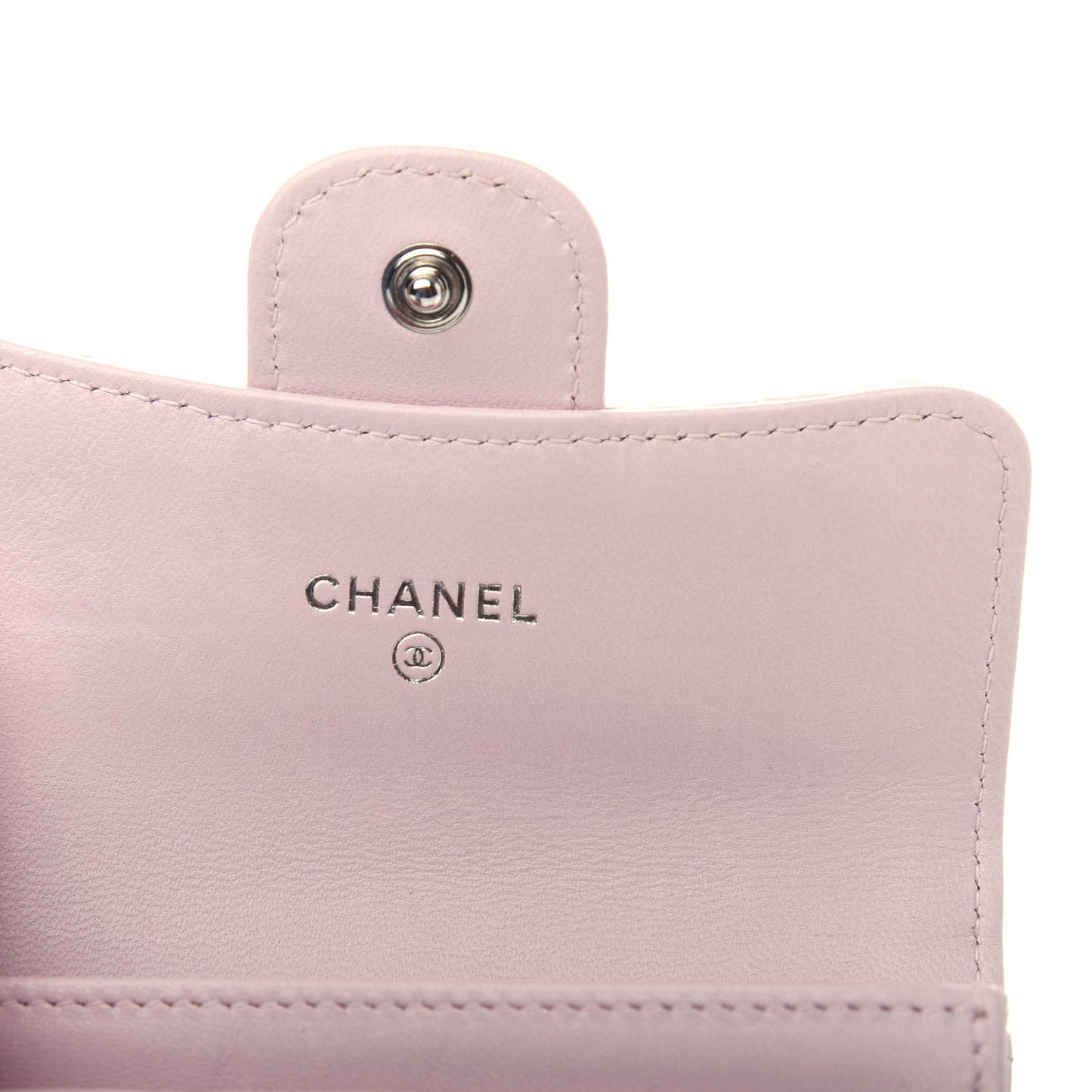 Lambskin Quilted Flap Card Holder Light Pink