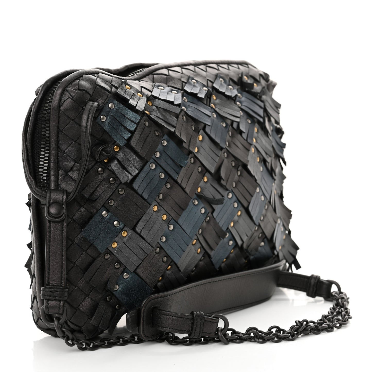Nappa Intrecciato Fringe Studded Nodini Crossbody Messenger Multicolor