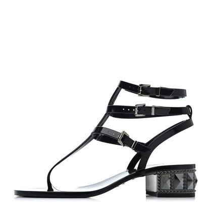 Valentino Garavani PVC Jelly Studded Ankle Wrap Low Heel Thong Sandals 37 Black 1 of 4