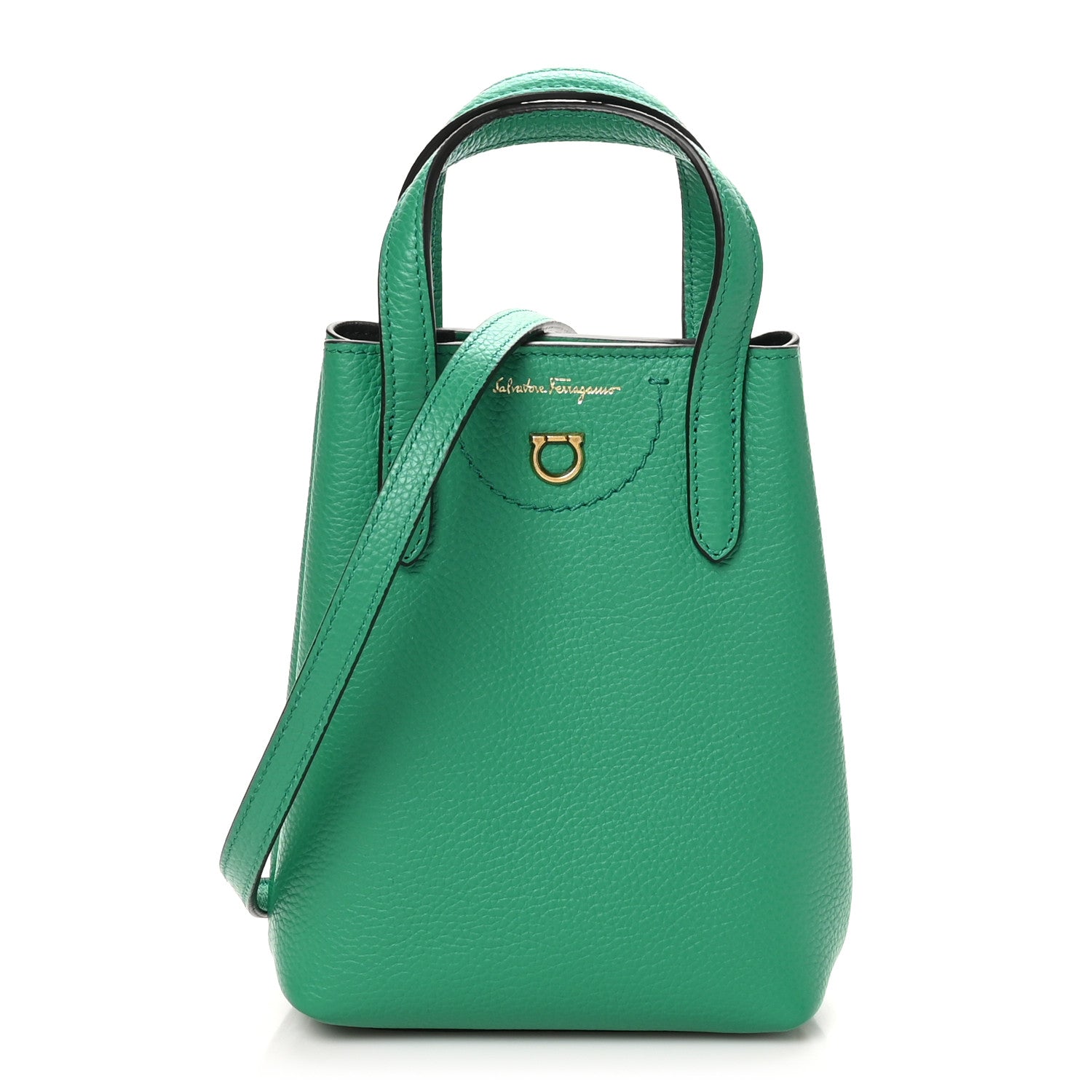 Salvatore Ferragamo Tumbled Calfskin Gancini Mini Bag Smeraldo 1 of 10