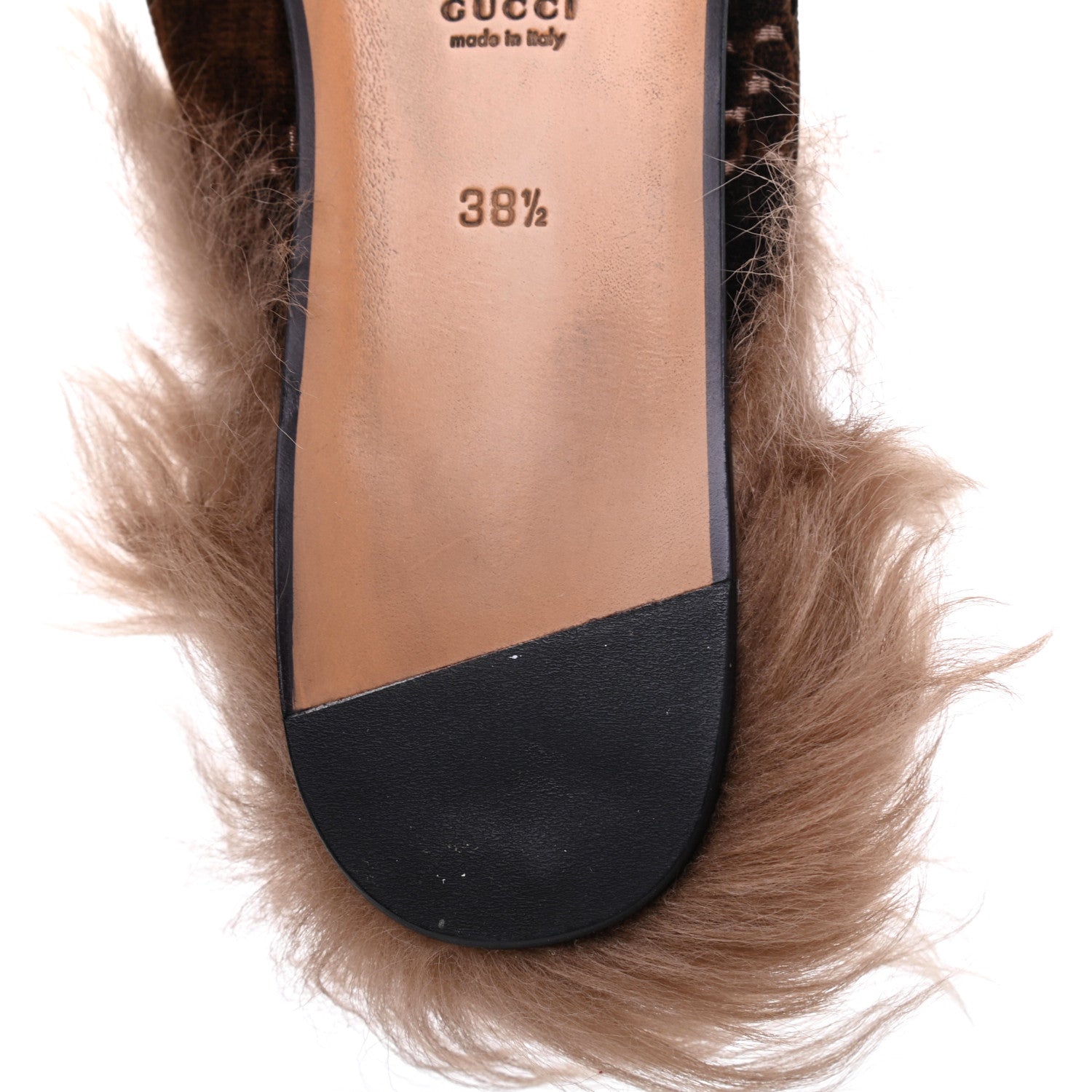 Gucci Velvet GG Monogram Fur Womens Princetown Slippers 38.5 Brown Black Natural 11 of 11