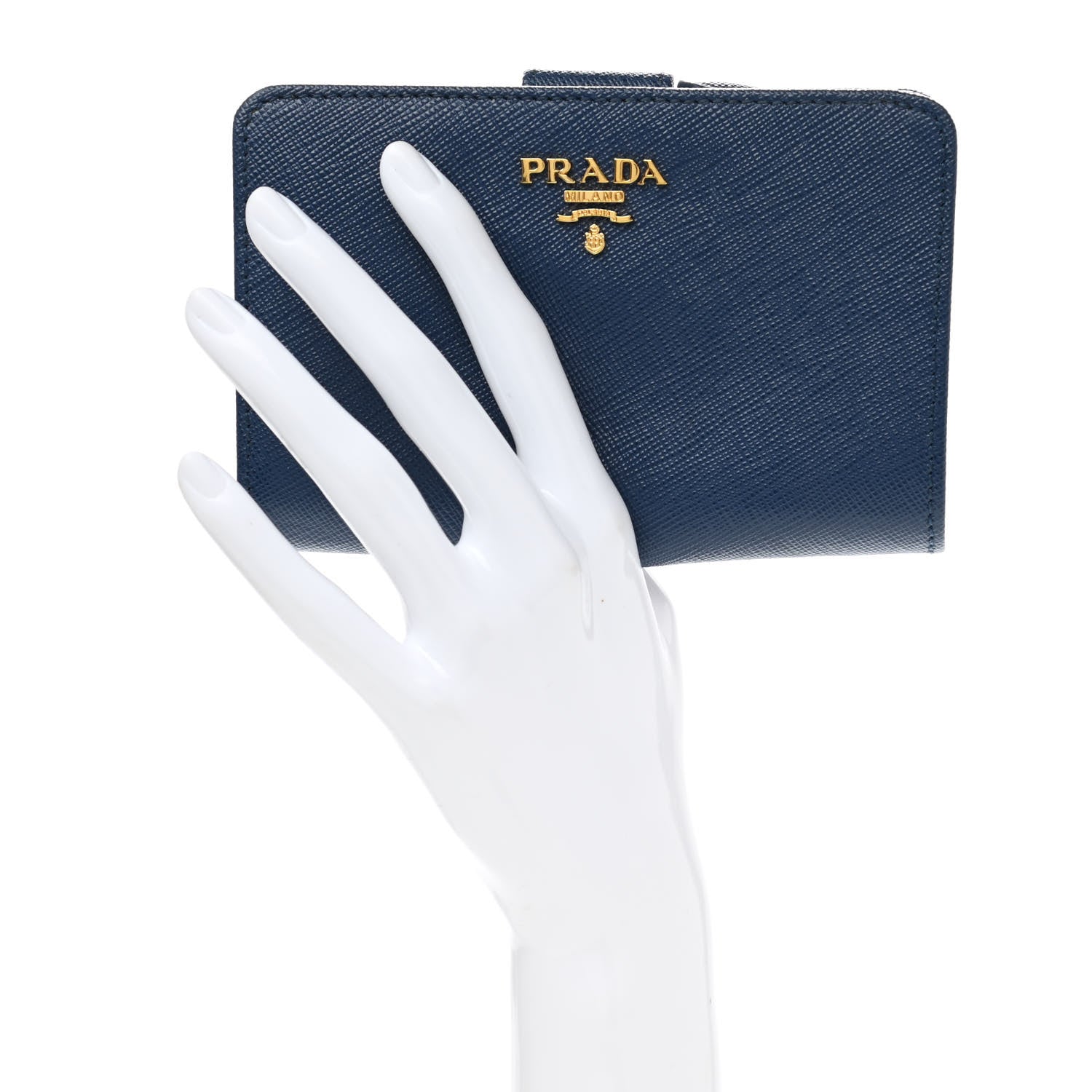 Prada Saffiano Metal Compact Wallet Cobalto 2 of 8