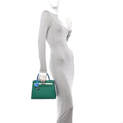 Hermes Epsom Kelly Sellier 25 Vert Vertigo Vert Fizz Bleu France 2 of 11