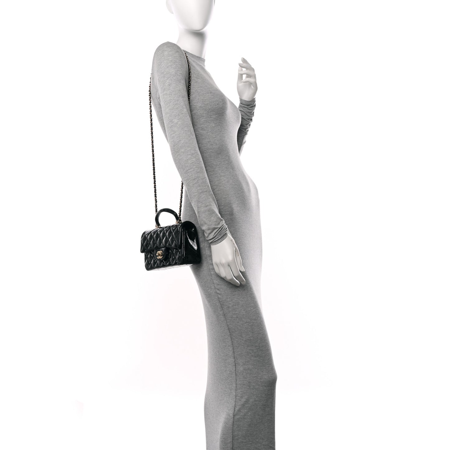 Patent Quilted Mini Top Handle Rectangular Flap Black