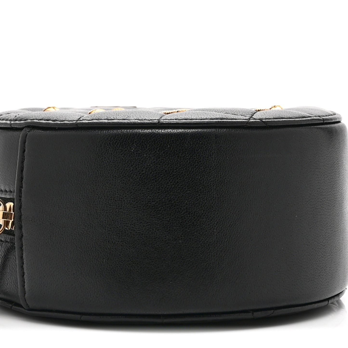 Lambskin Quilted Egyptian Amulet Round Clutch With Chain  Black