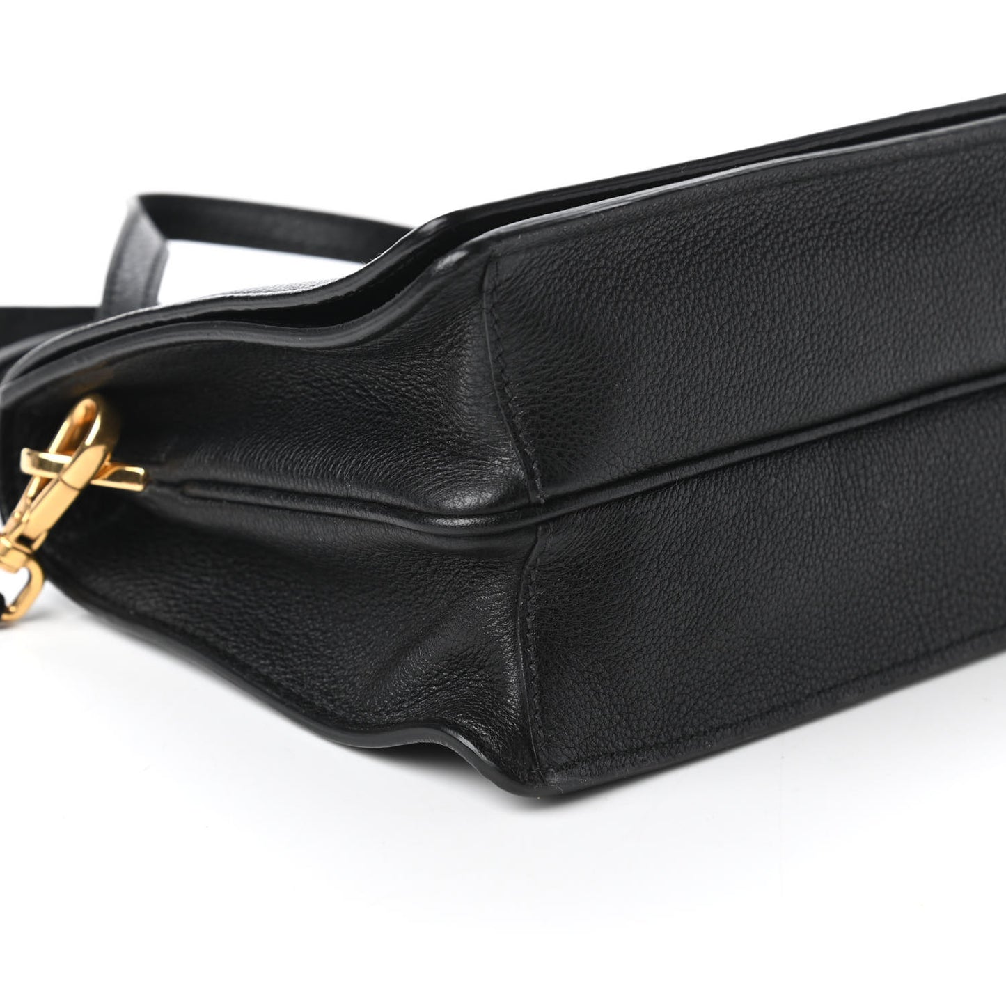 Vitello Daino Double Strap Flap Crossbody Black
