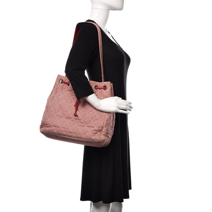 Chanel Toile Gingham Quilted Drawstring Bag Red 2 of 16