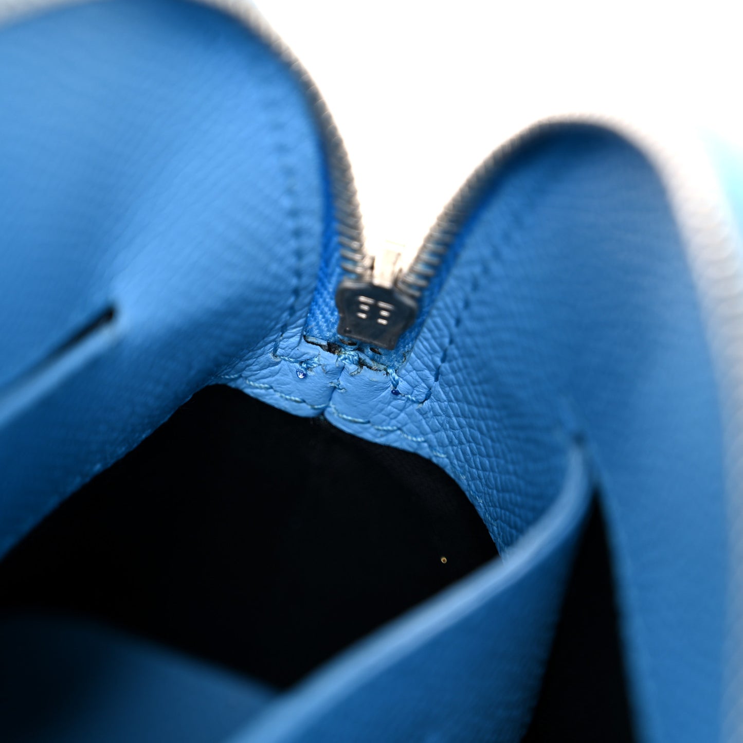 Signature Grained Calfskin Logo XXS Ville Top Handle Bag Baby Blue Black