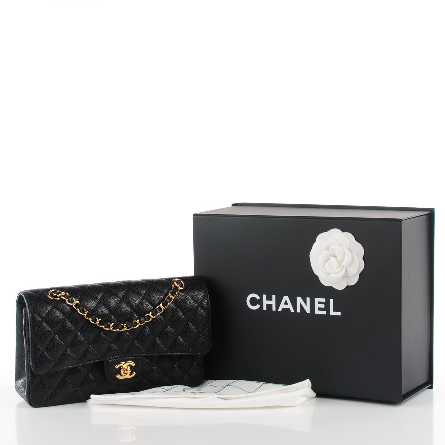 Caviar Quilted Medium Double Flap Black