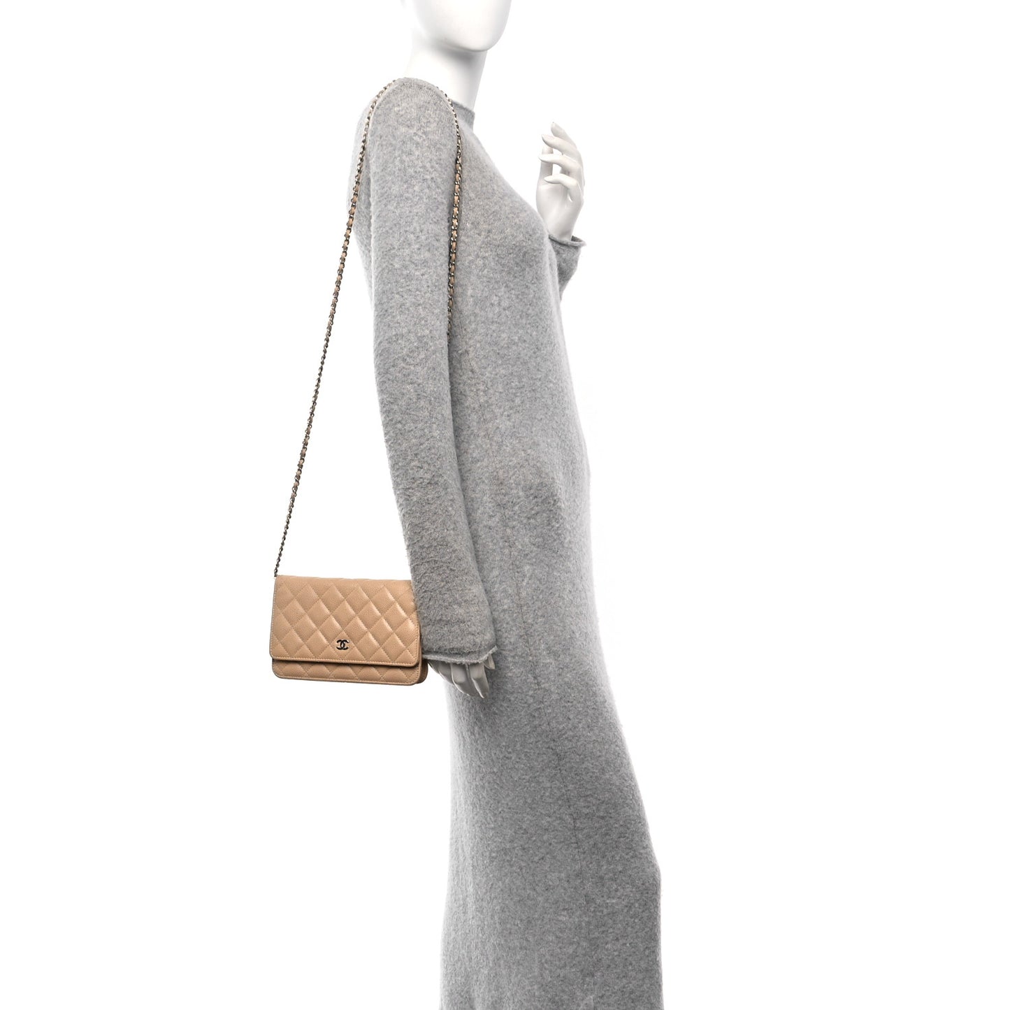 Caviar Quilted Wallet on Chain WOC Beige