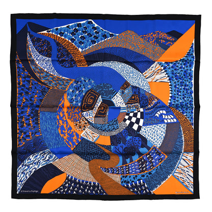 Hermes Silk A Travers Champs Scarf 90 Bleu Roy Orange Bleu 1 of 3