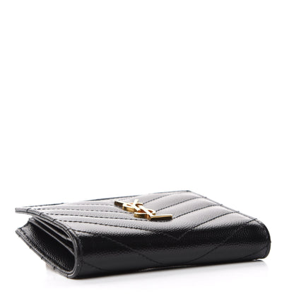 Saint Laurent Grain De Poudre Matelasse Chevron Monogram Zipped Card Case Black 4 of 7