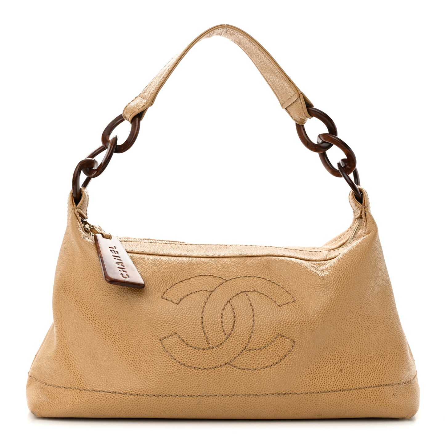 Caviar CC Wood Chain Hobo Beige
