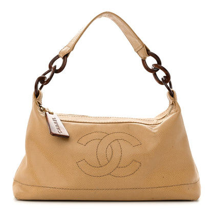 Chanel Caviar CC Wood Chain Hobo Beige 1 of 14