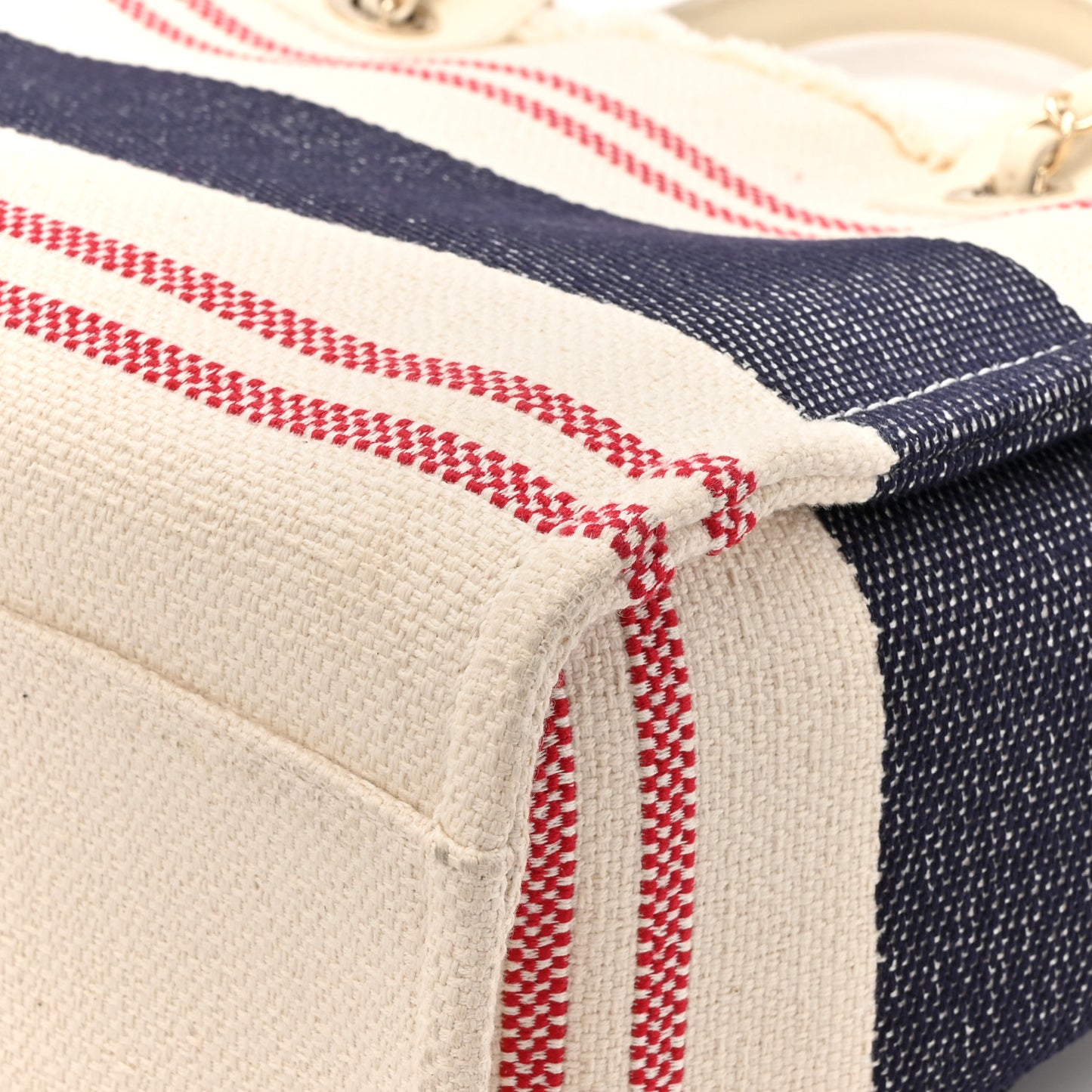 Striped Canvas Small Deauville Tote Ecru Red Blue