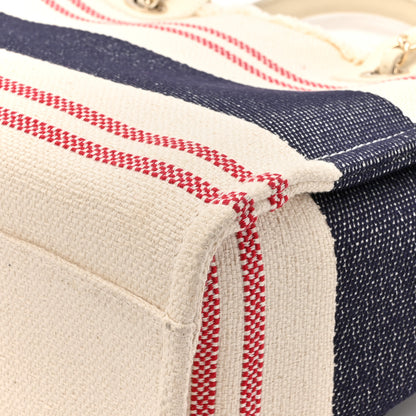 Chanel Striped Canvas Small Deauville Tote Ecru Red Blue 17 of 17
