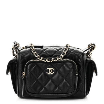 Chanel Shiny Crumpled Lambskin Quilted Small Preppy Pocket Camera Case Black 1 of 10