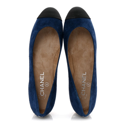 Chanel Suede Cap Toe CC Chain Ballerina Flats 40 Blue Black 2 of 9