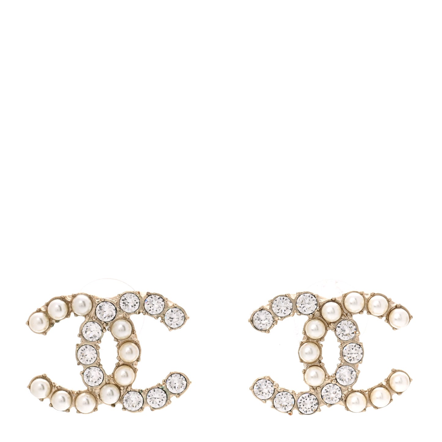Crystal Pearl CC Dazzling Domino Earrings Gold