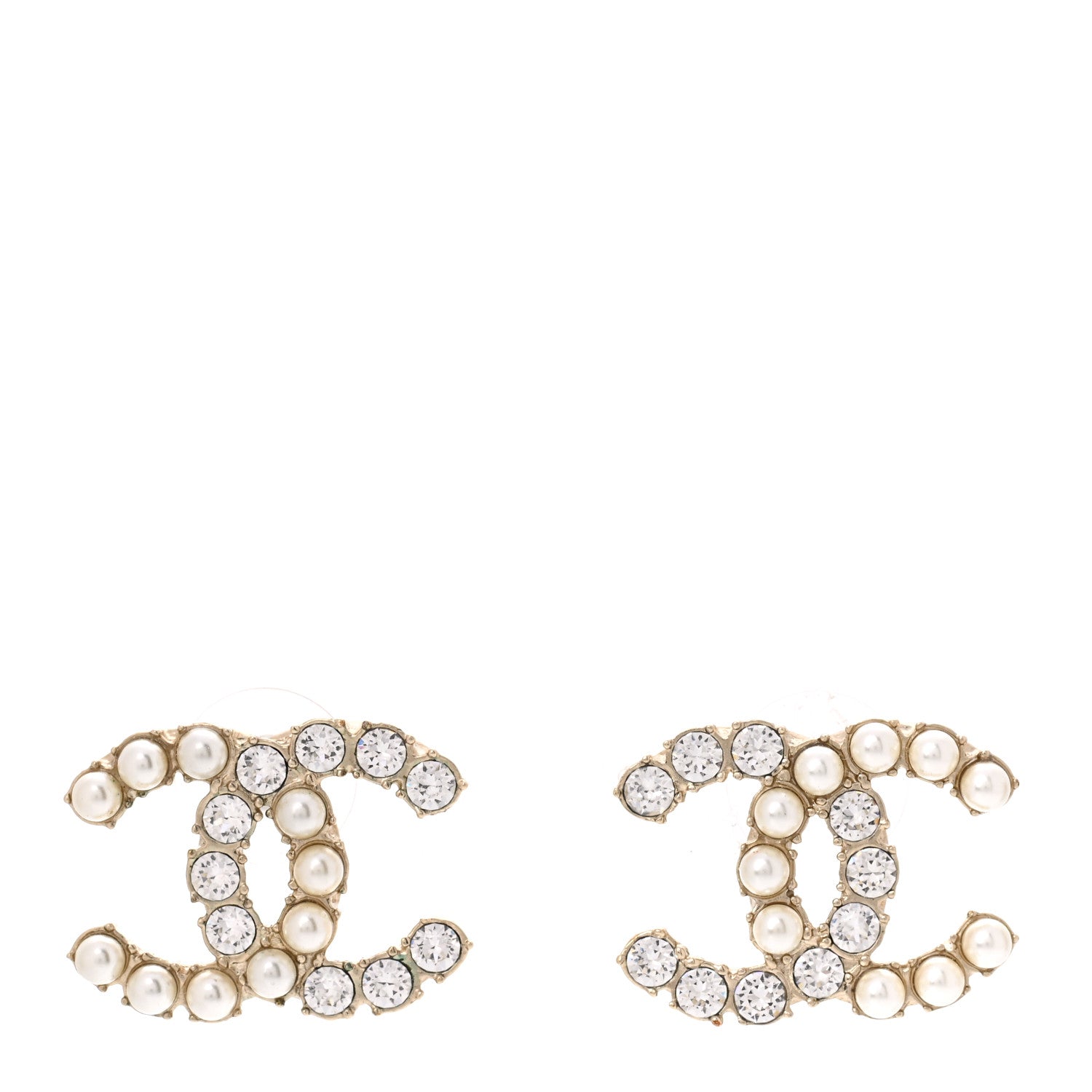 Chanel Crystal Pearl CC Dazzling Domino Earrings Gold 1 of 5