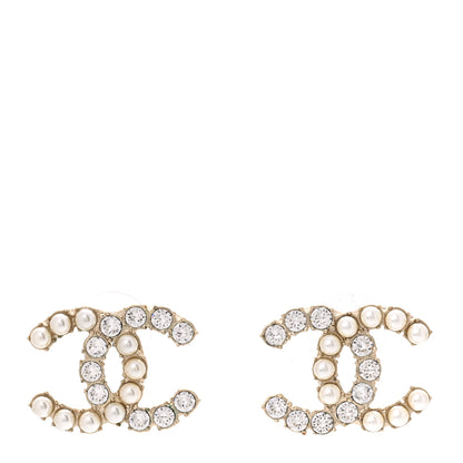 Chanel Crystal Pearl CC Dazzling Domino Earrings Gold 1 of 5