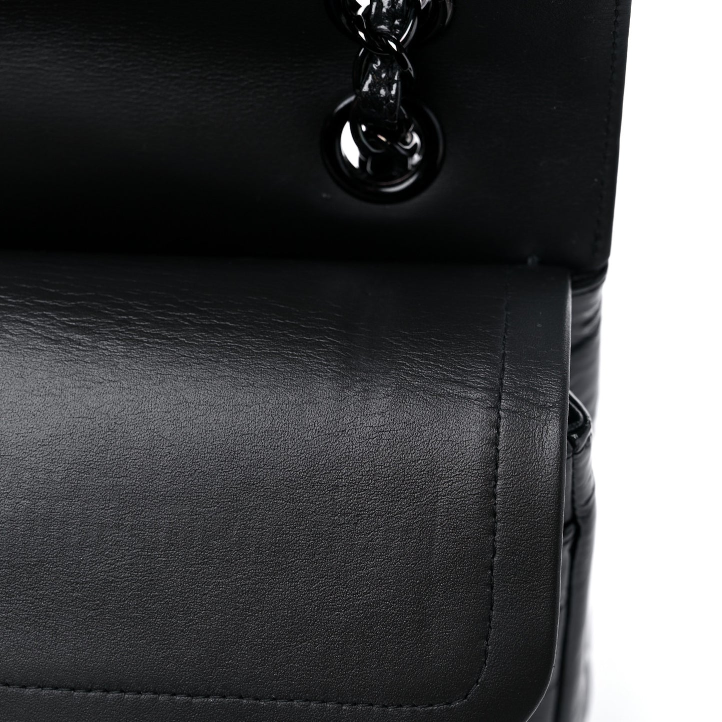Metallic Patent Crumpled Calfskin Chevron Quilted Medium Double Flap So Black
