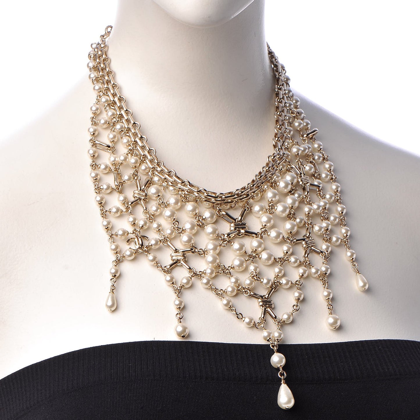 Pearl Chain Large Bib Necklace Gold
