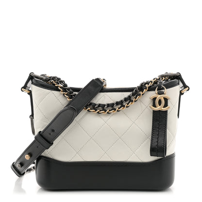 Chanel Aged Calfskin Quilted Small Gabrielle Hobo Black White 1 of 14