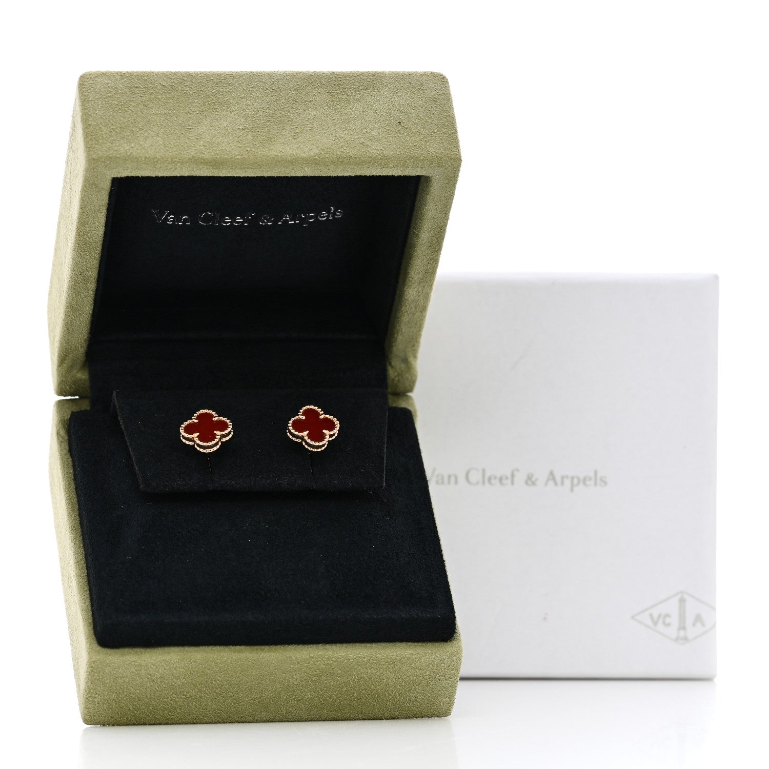 Van Cleef & Arpels 18K Rose Gold Carnelian Sweet Alhambra Earrings 5 of 5
