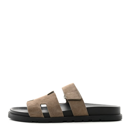 Hermes Suede Goatskin Womens Chypre Sandals 41 Etoupe 1 of 7