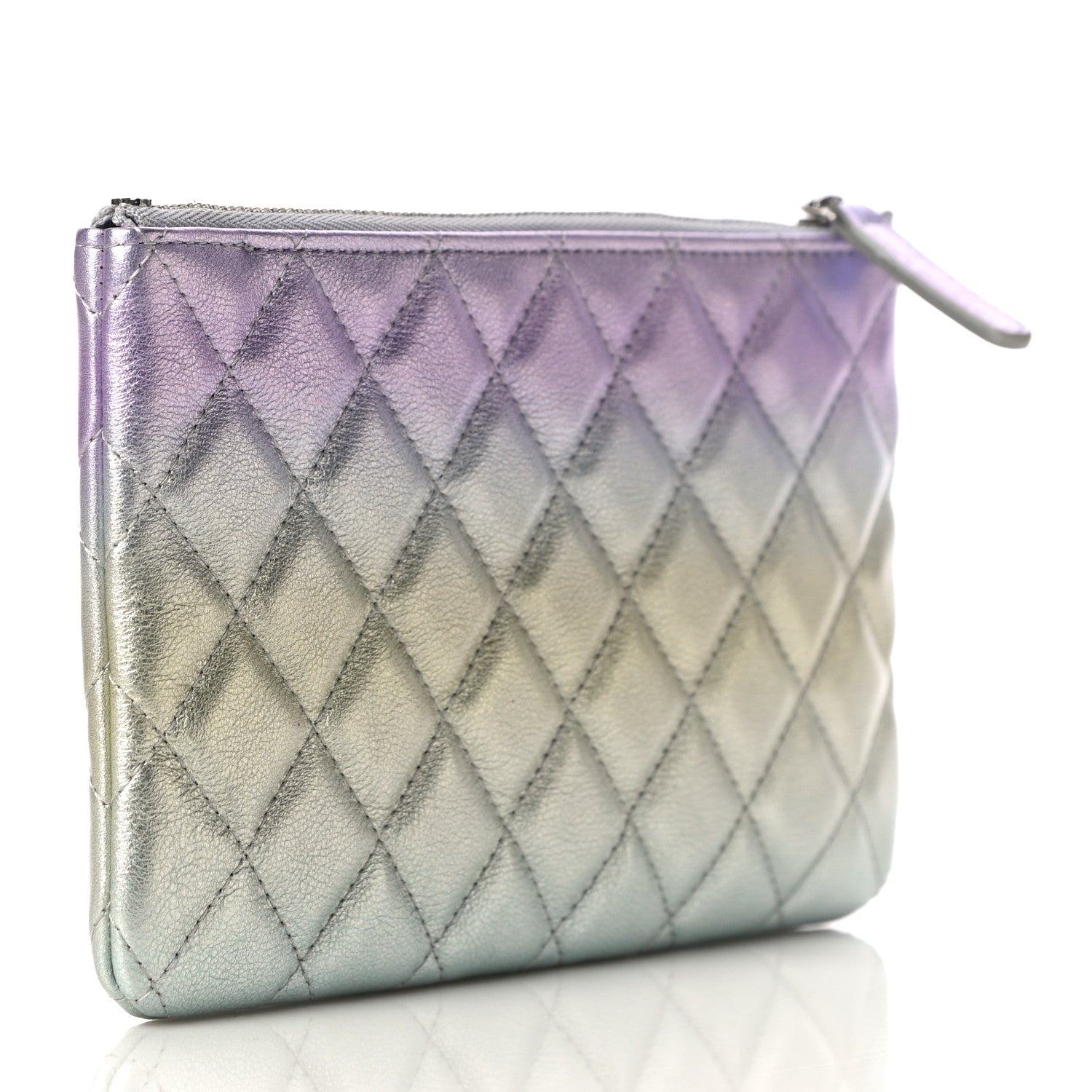Chanel Gradient Metallic Calfskin Quilted Cosmetic Case Silver Blue Yellow Purple 3 of 11