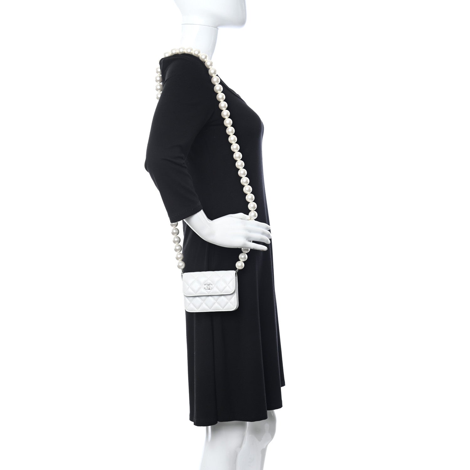 Chanel Calfskin Quilted Maxi Pearls Card Holder Flap With Chain White 2 of 11