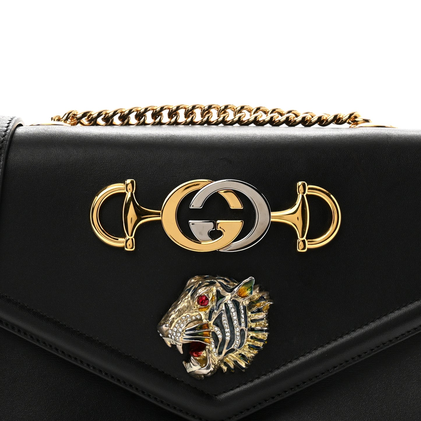 Vitello Palmellato Lux Crystal Medium Rajah Shoulder Bag Black
