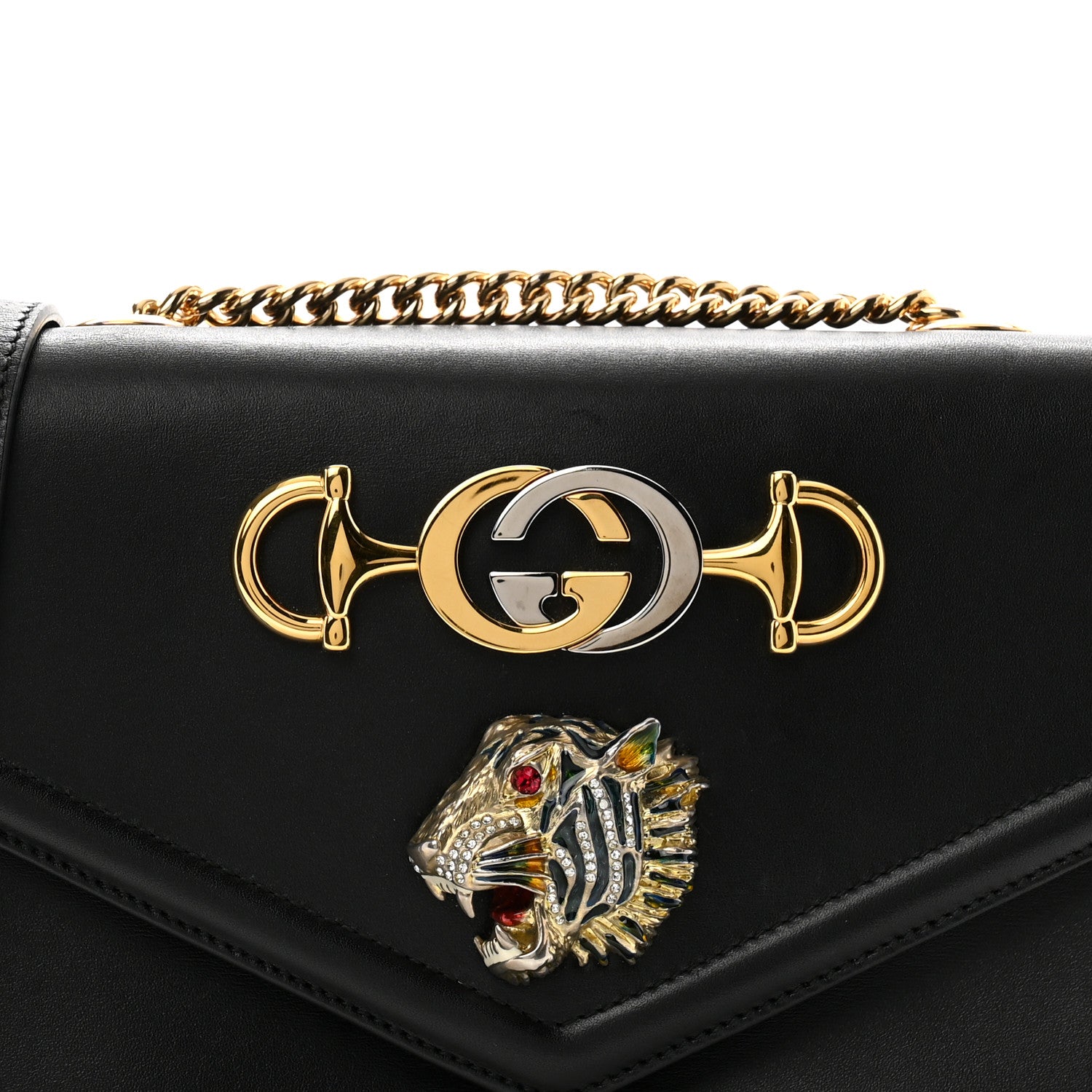 Gucci Vitello Palmellato Lux Crystal Medium Rajah Shoulder Bag Black 8 of 13