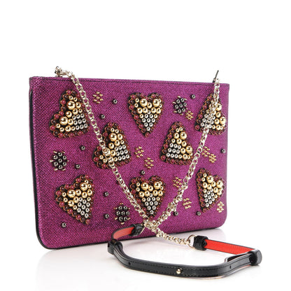 Christian Louboutin Metallic Raffia Studded Loubiposh Chain Clutch Magenta 3 of 6