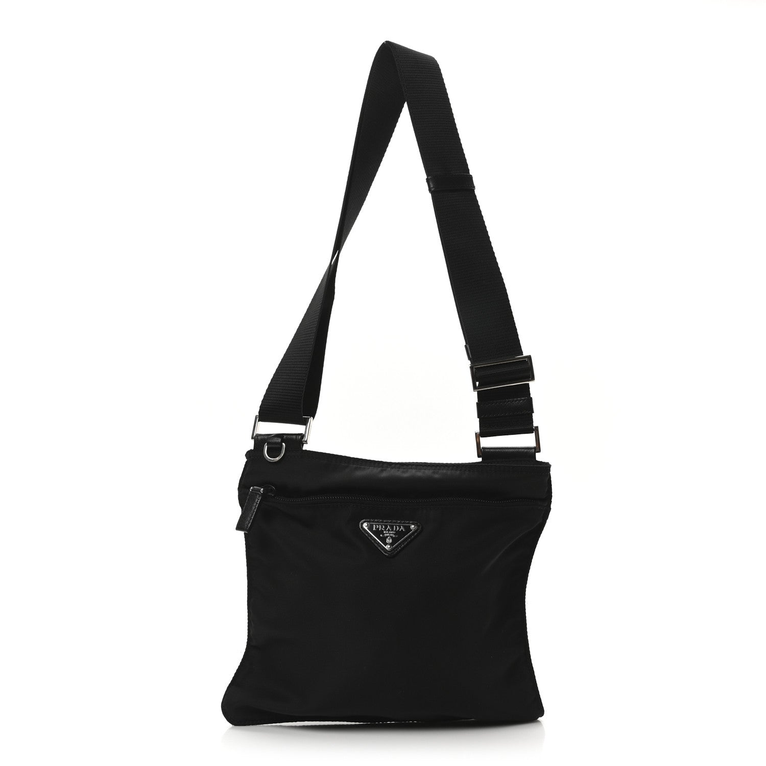 Prada Tessuto Nylon Saffiano Flat Messenger Bag Black 1 of 10