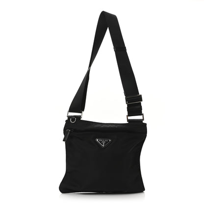 Prada Tessuto Nylon Saffiano Flat Messenger Bag Black 1 of 10