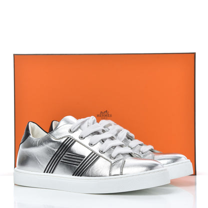 Hermes Metallic Calfskin Womens Avantage Sneakers 36.5 Gris Argente Black 22 of 22