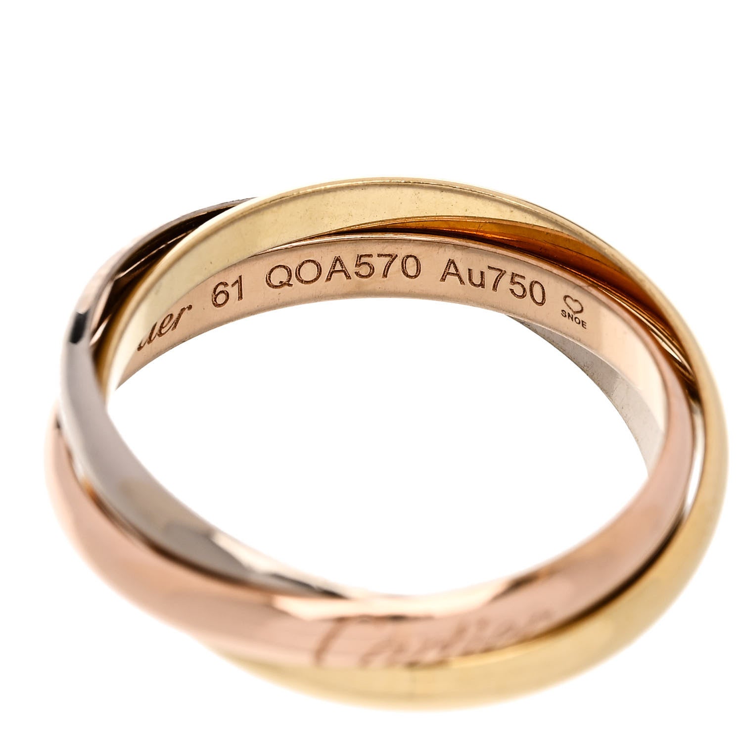 Cartier 18K Pink Yellow White Gold Small Trinity Ring 61 9.5 5 of 6