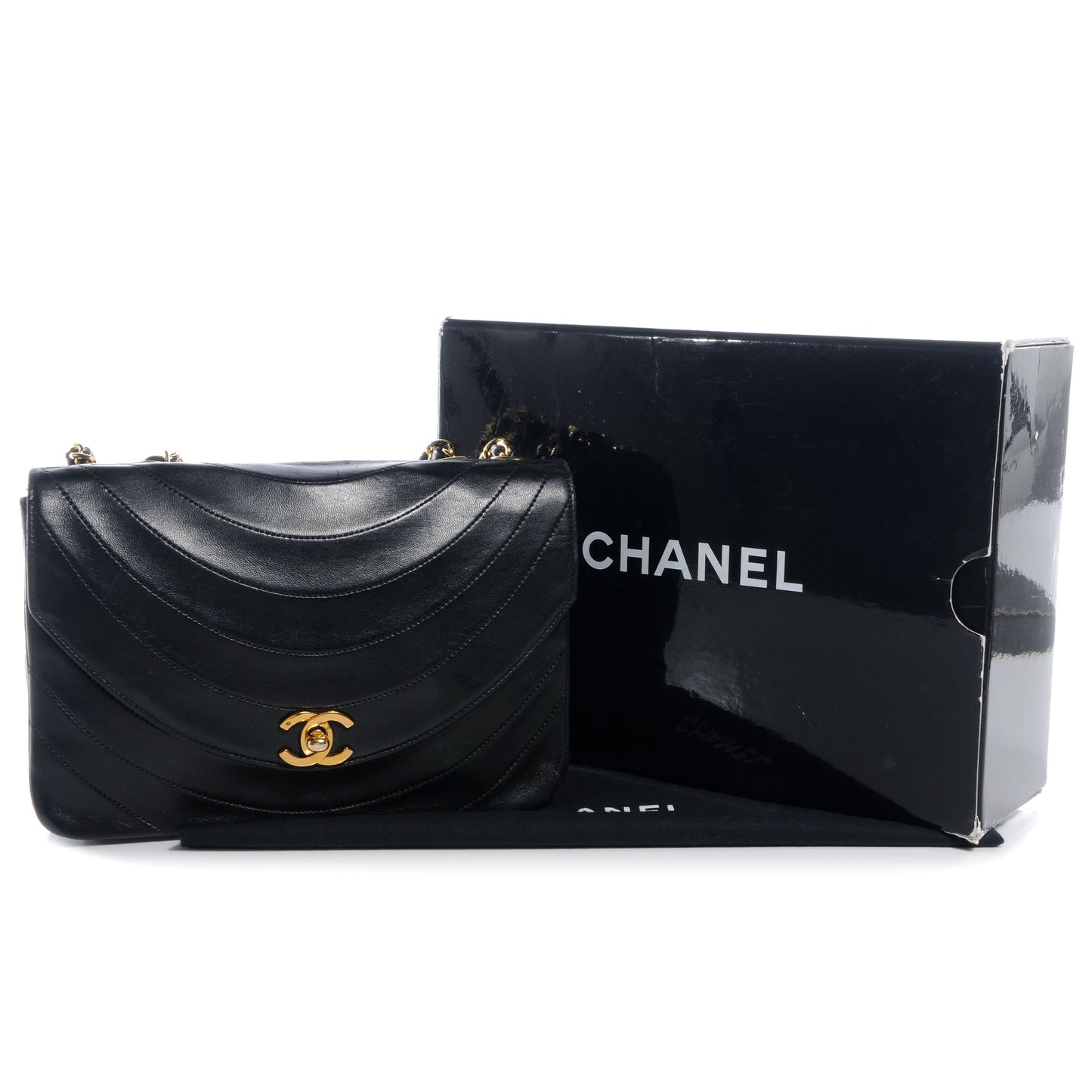 Lambskin Ribbon Stitched Flap Black