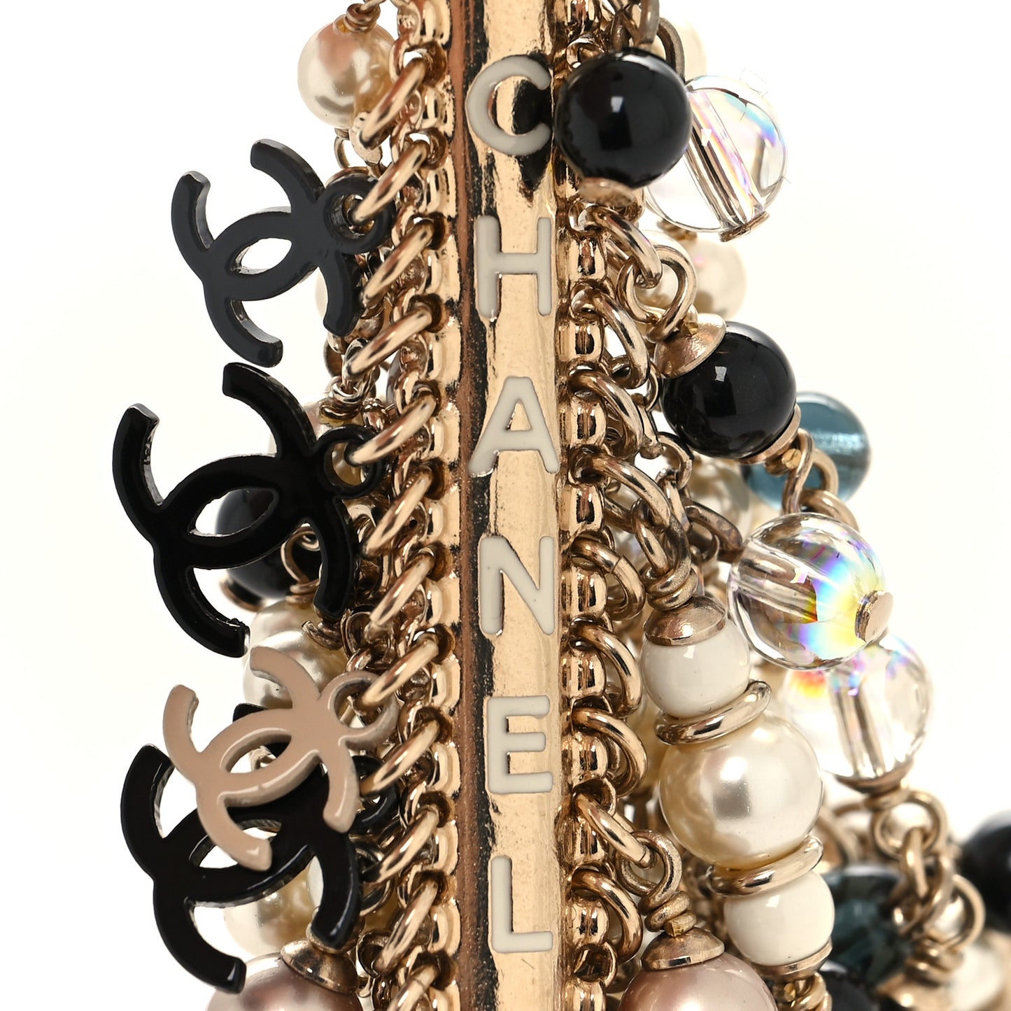 Pearl Bead Crystal CC Multi Strand Chain Bracelet Black White Gold