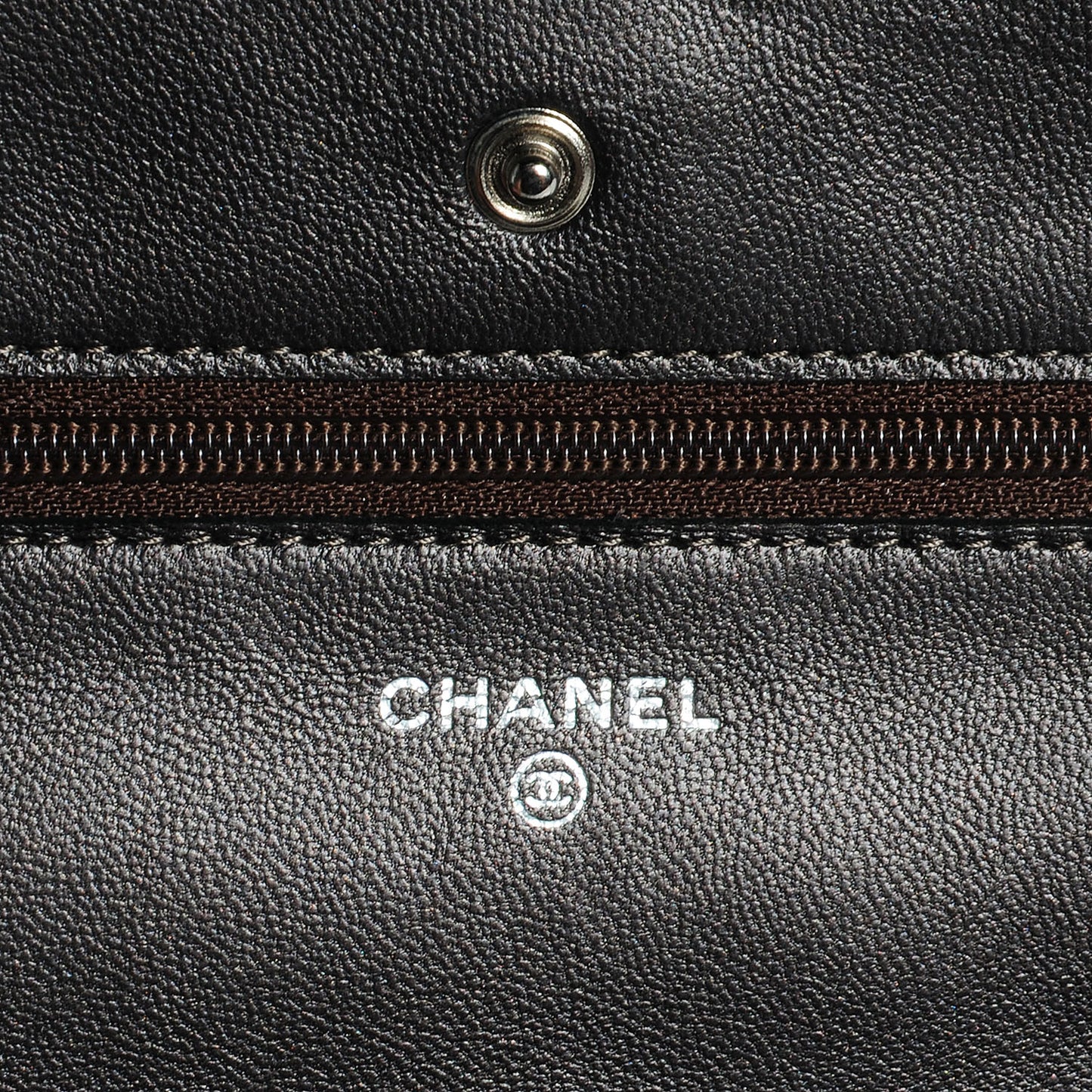 Lambskin Quilted Wallet On Chain WOC Metallic Dark Grey