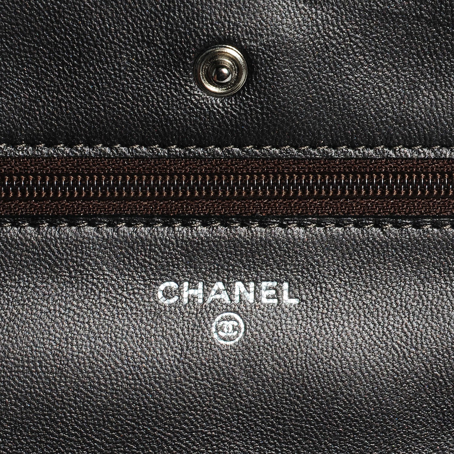 Chanel Lambskin Quilted Wallet On Chain WOC Metallic Dark Grey 6 of 8