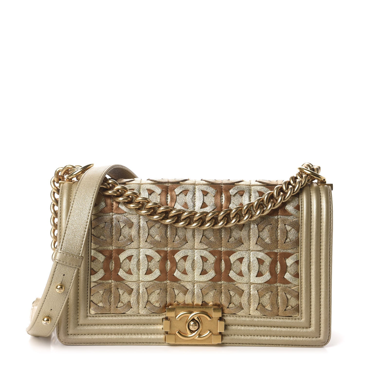 Chanel Metallic Lambskin Medium Golden CC Boy Flap Dark Gold 1 of 10