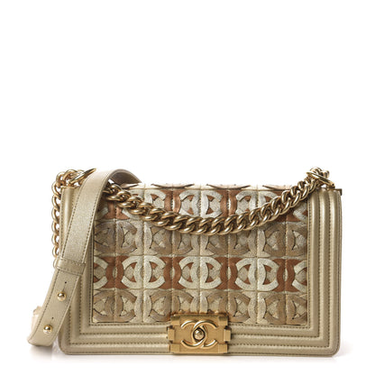 Chanel Metallic Lambskin Medium Golden CC Boy Flap Dark Gold 1 of 10