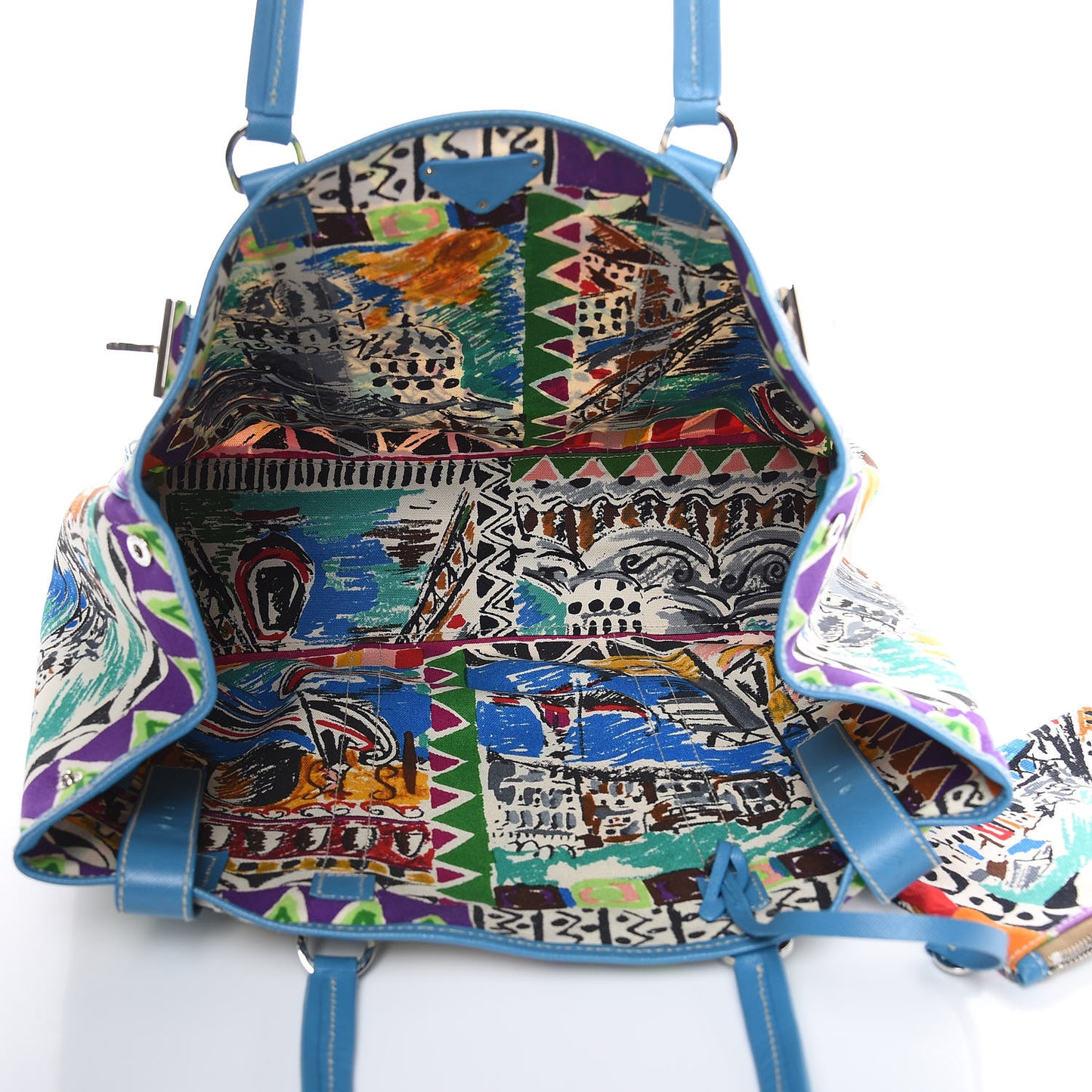 Canvas Saffiano Stampata Venice Tote Blue