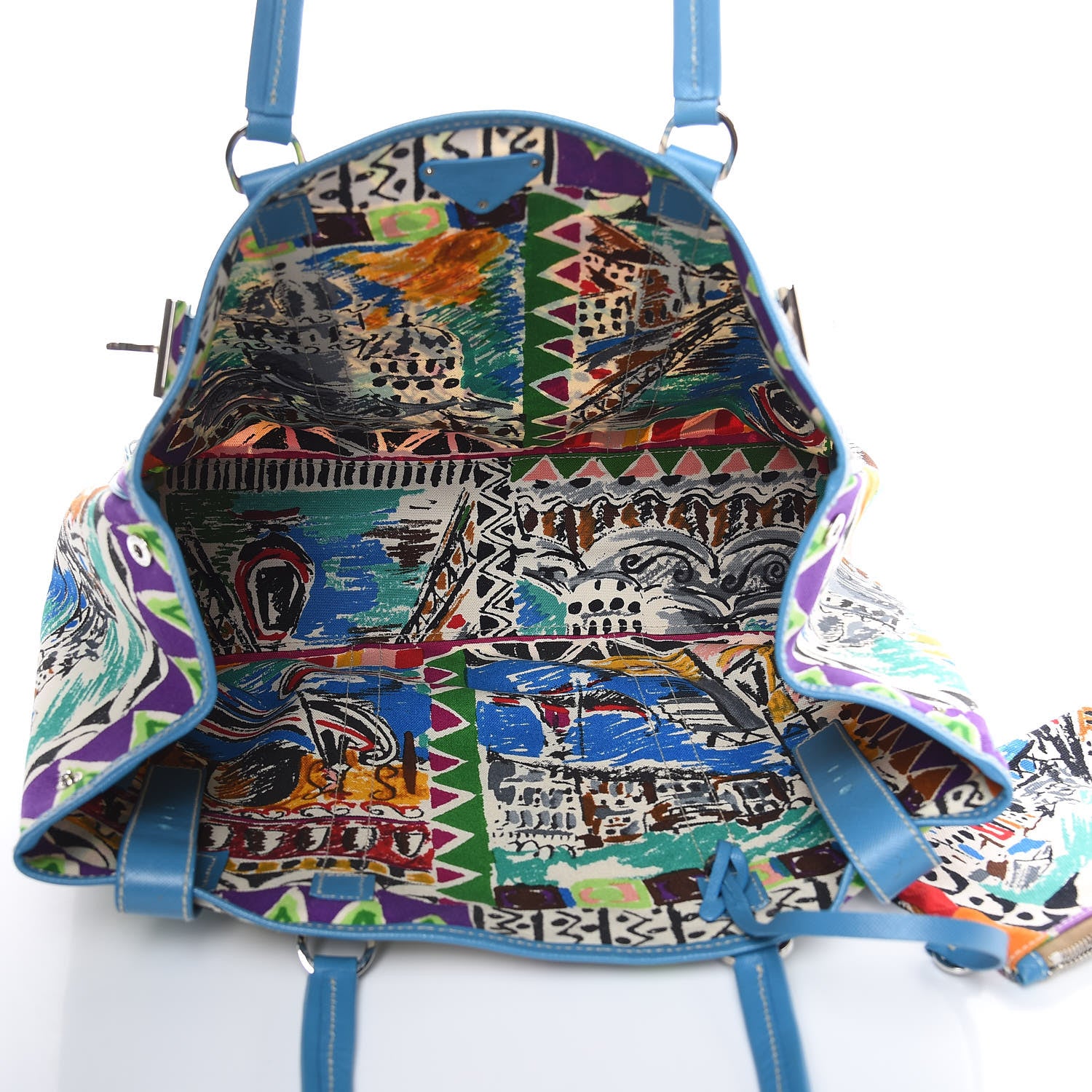 Prada Canvas Saffiano Stampata Venice Tote Blue 5 of 11